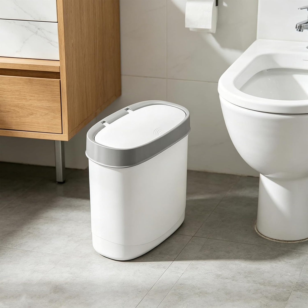 Bad Mülleimer mit Deckel 8,5L schmaler Abfalleimer Weiss Badezimmer | BPA-freier Kunststoff, schmal