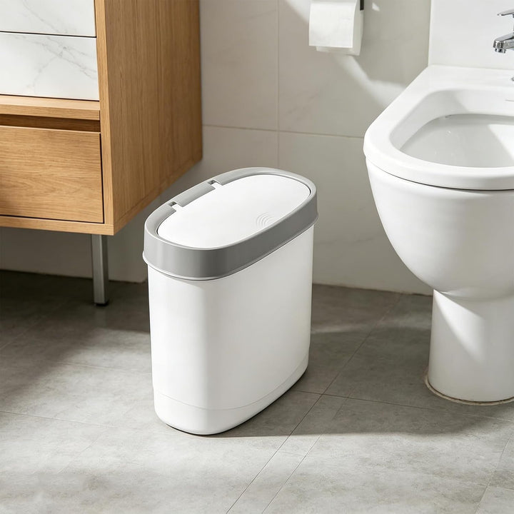 Bad Mülleimer mit Deckel 8,5L schmaler Abfalleimer Weiss Badezimmer | BPA-freier Kunststoff, schmal