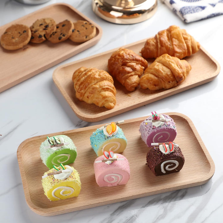 zeeooil Servierplatte aus Holz, 3 Stück, 24,8 cm, rechteckig, Serviertablett aus Holz, Charcuterie-B