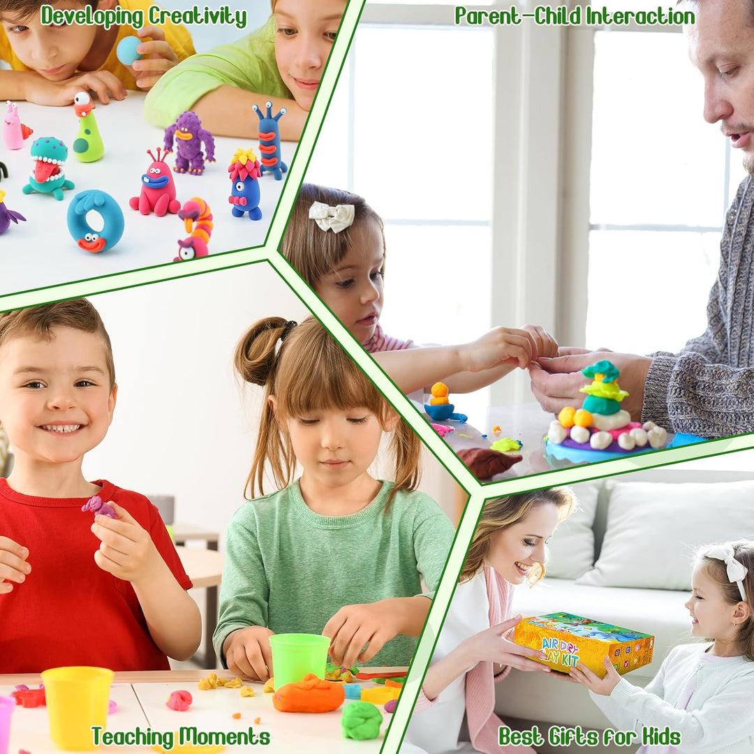 Modelliermasse Lufttrocknend 72 Stück Farben Lufttrockener Magischer Knete für Kinder,mit 6PCS Werkz