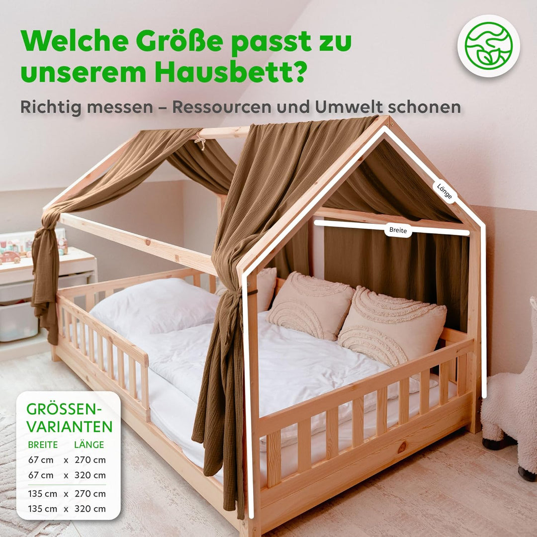 lilimaus Hausbett Himmel [Braun] - Betthimmel Hausbett aus 100% Baumwolle Musselin Handmade - Stoffh