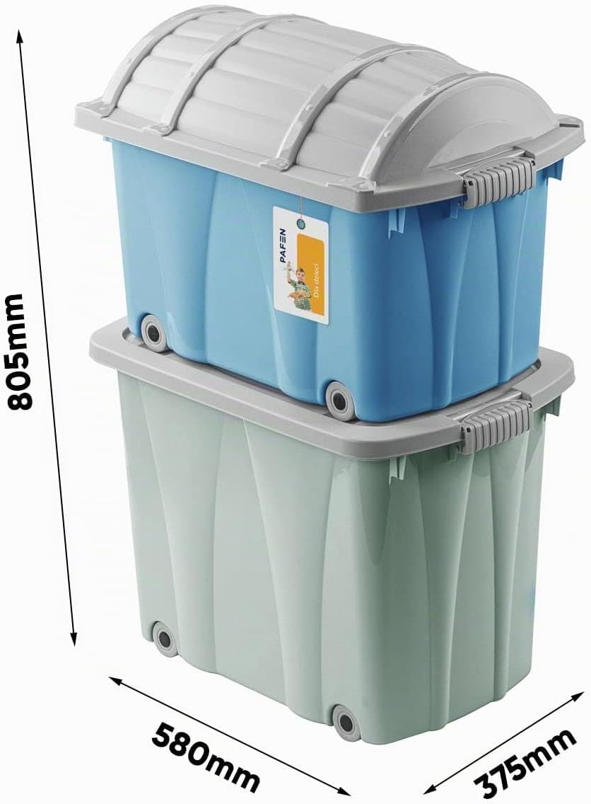 PAFEN Piraten Spielzeugkisten SET – 2x Schatzkiste 49l + 62l mit Rollen - Spielzeugbehälter Aufbewah