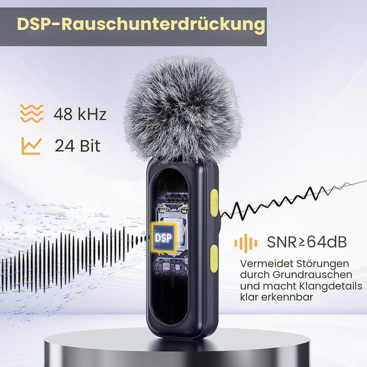 Kabelloses Lavalier-Mikrofon mit digitaler Batterieanzeige, 360° omnidirektionale Geräuschunterdrück