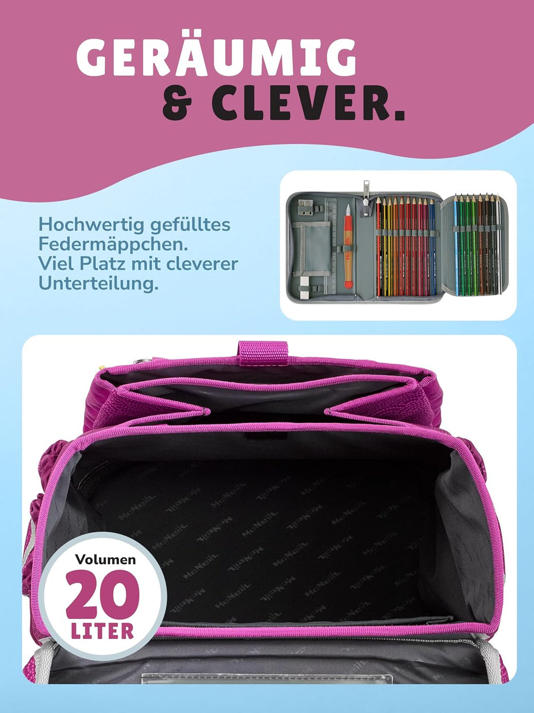 Familando - McNeill ERGO COMPLETE Schulranzen Set - 8-teilig mit Lunch-Set - Meerjungfrau - Ergonomi