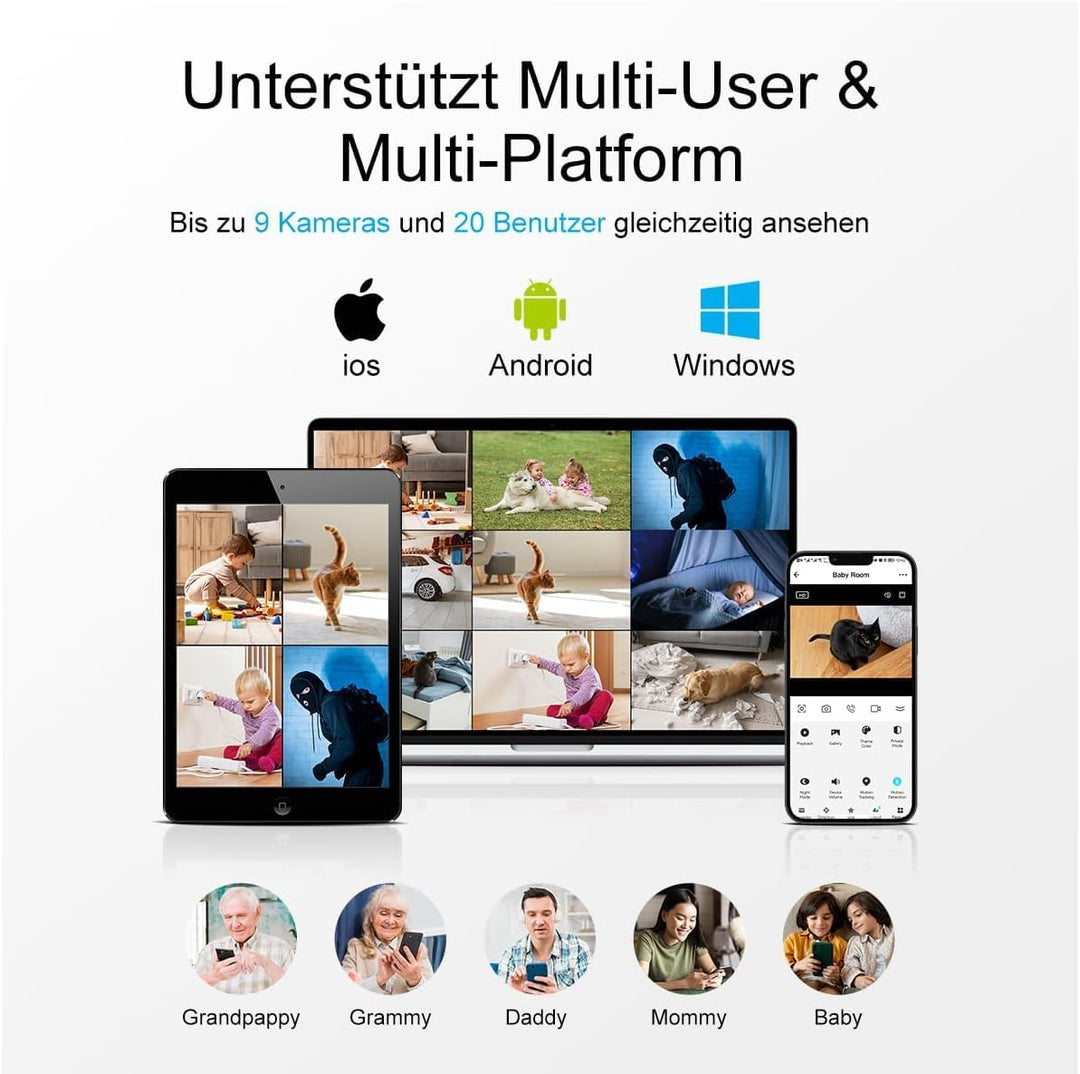 2K/4MP Überwachungskamera Aussen Akku Solar, 2,4GHz WLAN Kabellose Überwachungskamera aussen mit Far