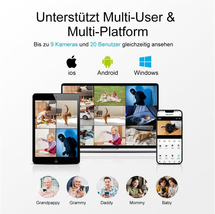 2K/4MP Überwachungskamera Aussen Akku Solar, 2,4GHz WLAN Kabellose Überwachungskamera aussen mit Far