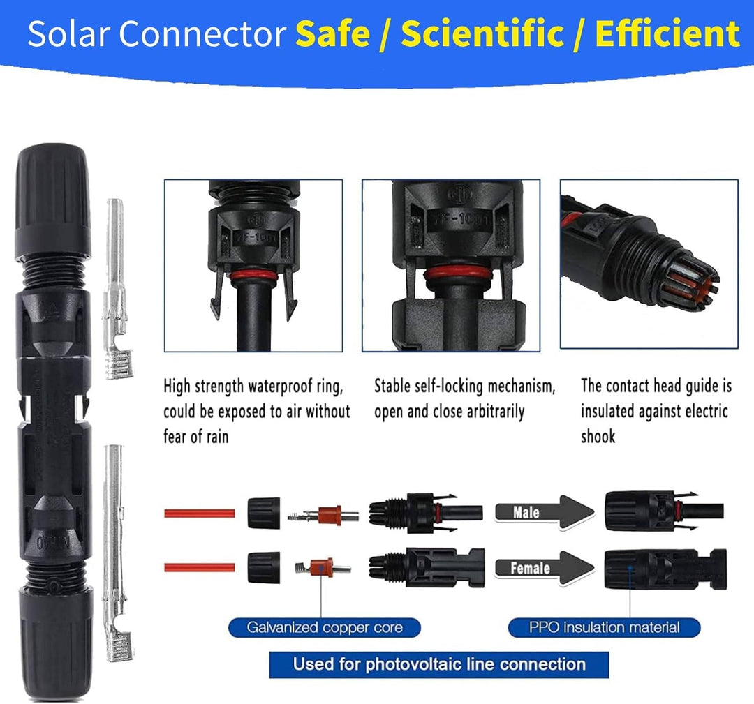 QeeHeng Solar-Crimpwerkzeug, Solarstecker-Set, mit 10 Paar Solarstecker + 2 Schraubenschlüssel, Crim