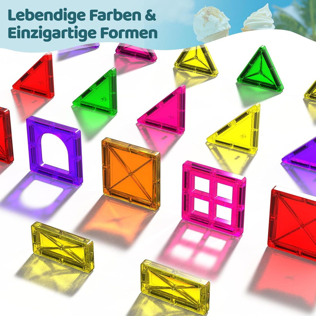 Crenova Magnetische Bausteine STEM Magnet Spielzeug Kinder 3D Farbenfrohe Starterset Magnetbausteine