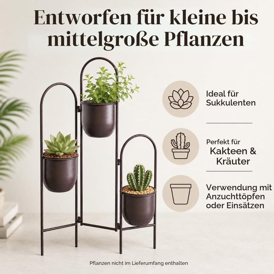TRIROCKS Metall-Pflanzenständer für den Innenbereich, 88 cm hoher Pflanzkübelständer, 3-stufiger Eck