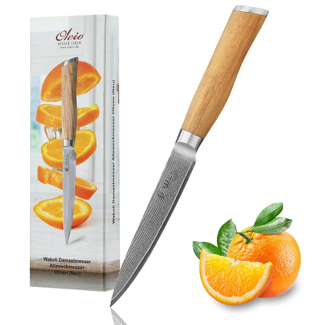 Wakoli Olive Damastmesser Allzweckmesser extrem scharfe 12,50 cm Klinge aus 67 Lagen I Damast Küchen