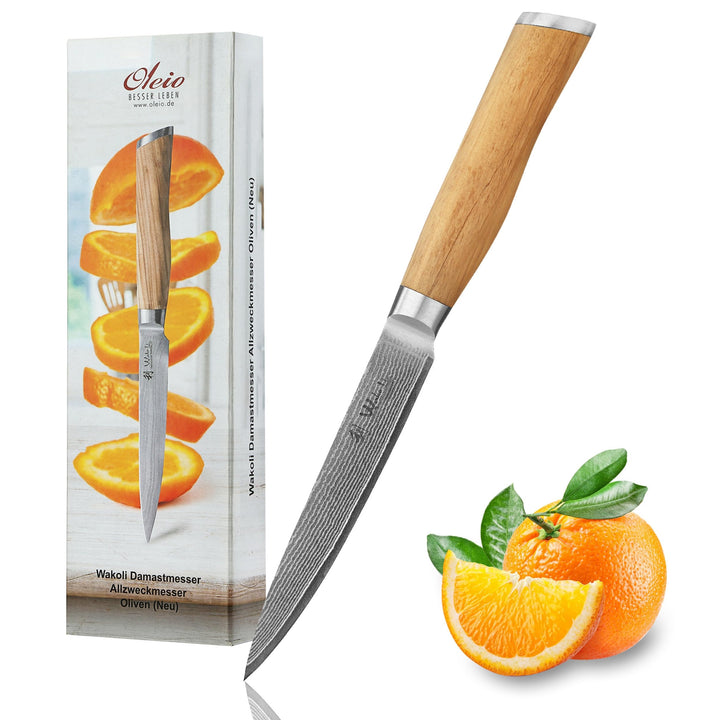Wakoli Olive Damastmesser Allzweckmesser extrem scharfe 12,50 cm Klinge aus 67 Lagen I Damast Küchen