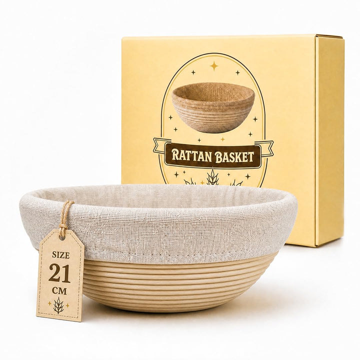 GUSSKÖNIG Gärkörbchen Rund 21 cm aus Rattan – Brot Gärkorb für Sauerteig, atmungsaktiv & natürlich,