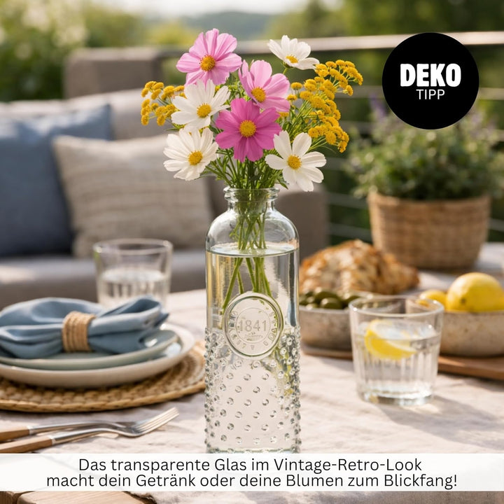 Seaside No.64 - Glasflasche Wasserflasche Trinkflasche Karaffe Blumenvase - transparent Retro Vinatg