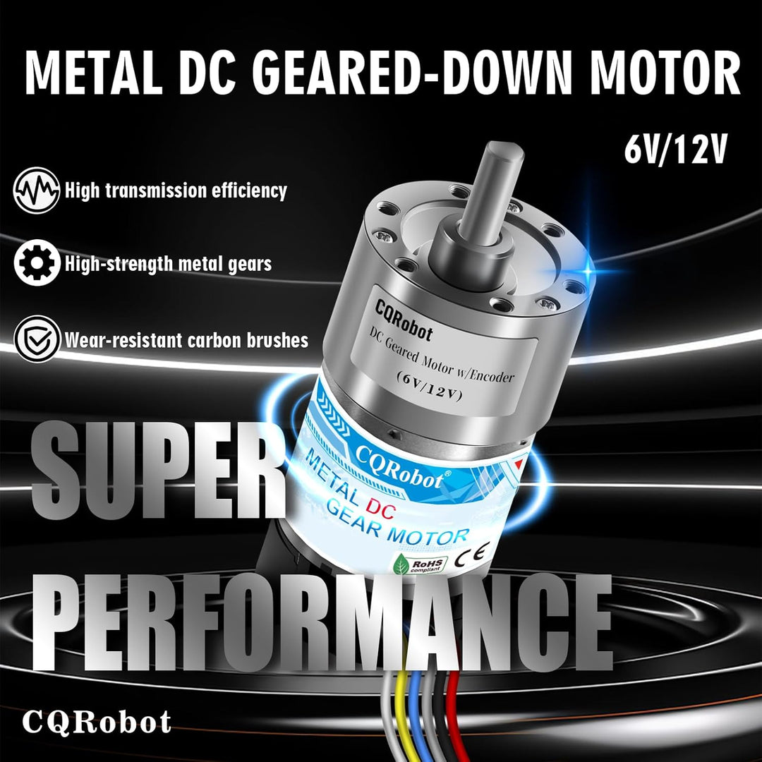 CQRobot 6.25:1 Metal DC Geared-Down Motor 37Dx65L mm 6V/12V with 64 CPR Encoder and Bracket. 6V-7W-8
