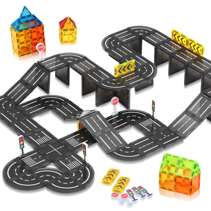 W WISE BLOCK Magnetische Bausteine, Strasse Magnetische Bauklötze, STEM Konstruktionsspielzeug für 3