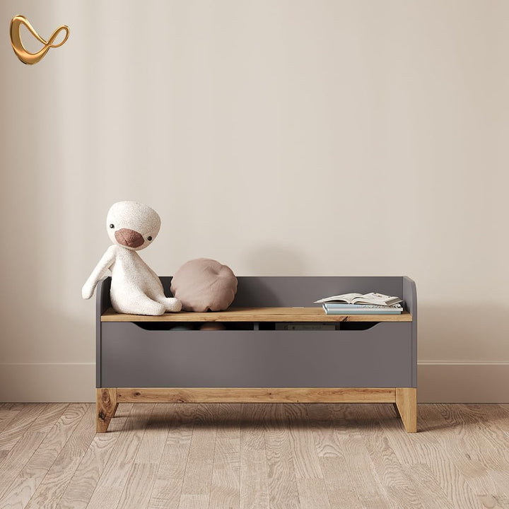 Livinity Spielzeugtruhe Malia, Grau/Artisan, 107.2 x 50 cm mit Sitzbank Grey/Artisan Oak, Grey/Artis