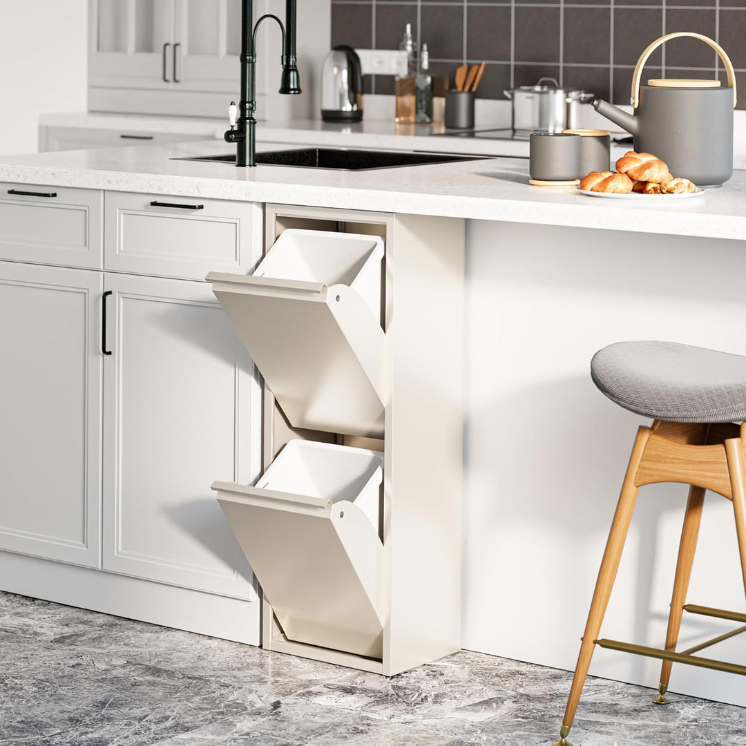 [en.casa] Mülltrennsystem Sollentuna Mülleimer 2 Fächer Küche 2 x 14 L Abfalleimer Müllschrank schma