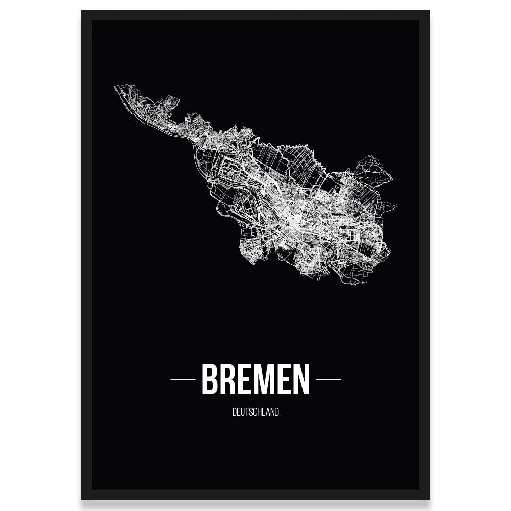 JUNIWORDS Stadtposter, Bremen, Wähle eine Grösse, 30 x 40 cm, Poster mit Rahmen, Schrift B, Schwarz
