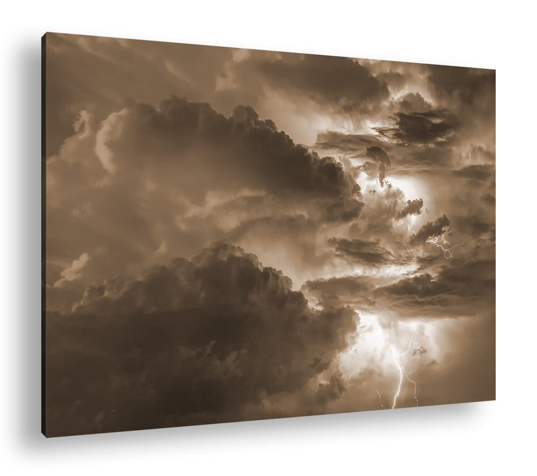 deyoli gewaltiges Gewitter Format: 120x80 Effekt: Sepia als Leinwandbild, Motiv fertig gerahmt auf E