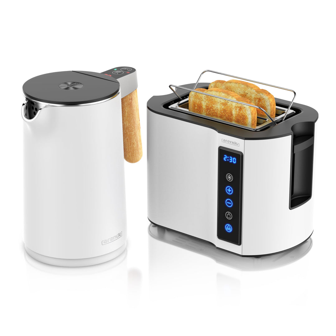 Arendo - Wasserkocher Toaster SET - Edelstahl - Wasserkocher mit Temrpatureinstellung - 45-100 Grad