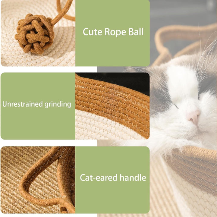 Korb für Katzen Handgewebtes Baumwollseil-Anreicherungsbett mit befestigtem Spielzeugschwanz, kratzb