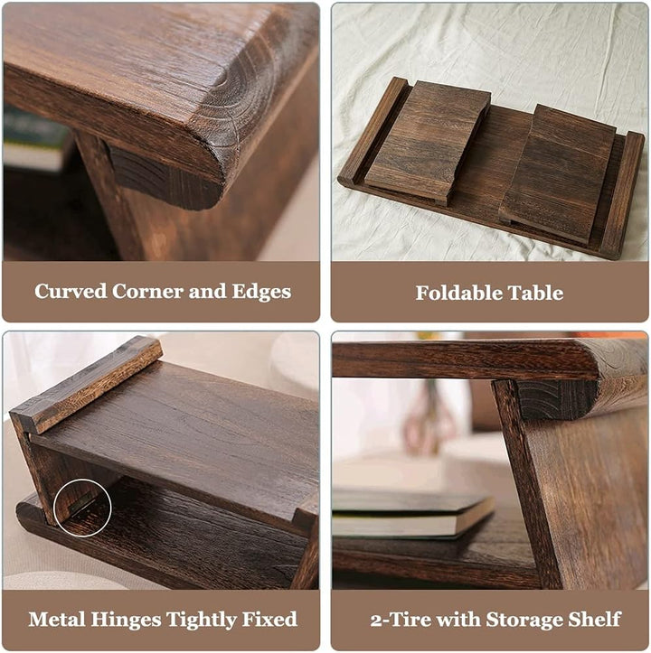 Beistelltisch, Couchtisch 2-stufig mit Ablageregal, Retro japanischer Teetisch, Tatami-Tisch für Woh