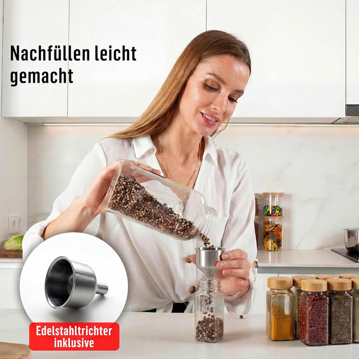 Deco haus® Gewürzgläser Eckig Set mit Gewürzetiketten - Gewürzgläser mit Streueinsatz 12er Set Gewür