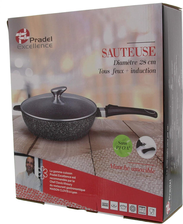 Pradel Excellence 52393M Bratpfanne in Stein-Optik aus Aluminiumguss, 28 cm, 1 Stück, Schmorpfanne,