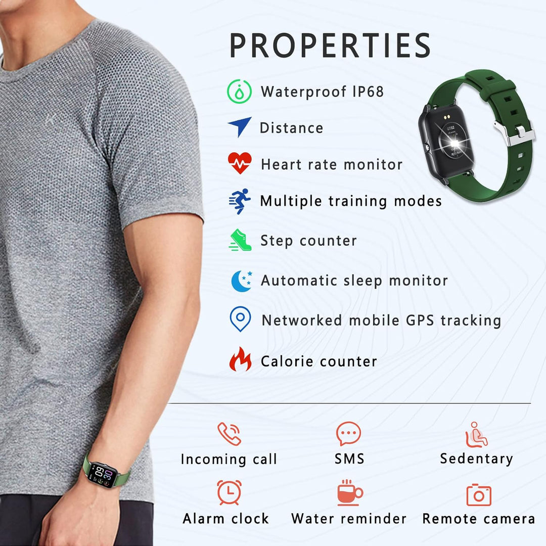 MicLee Damen Herren 1.69 Zoll Smartwatch Fitness Armband Fitness Tracker Schrittzähler Uhr Musiksteu