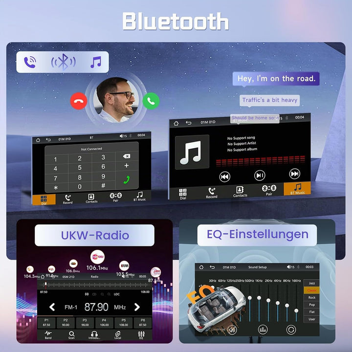 DAB/DAB+ Doppel-DIN-Autoradio mit kabellosem Carplay Android Auto Mirror Link, 7-Zoll-Touchscreen, 2