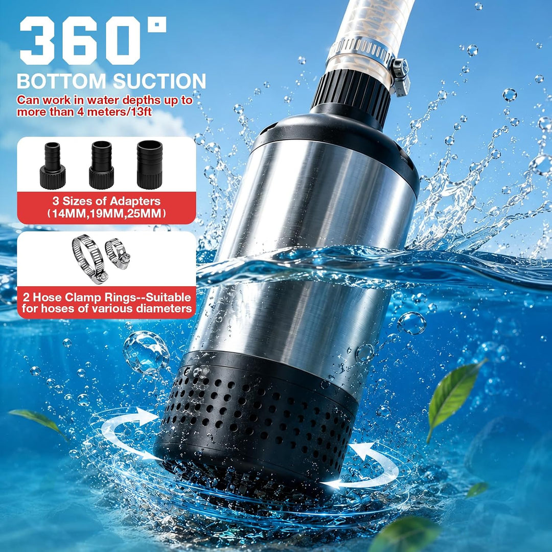 Wasserpumpe für Milwaukee 18V Akku, 3800L/H Bürstenlose Tauchpumpe Sumpfpumpe Schmutzwasserpumpe Abs