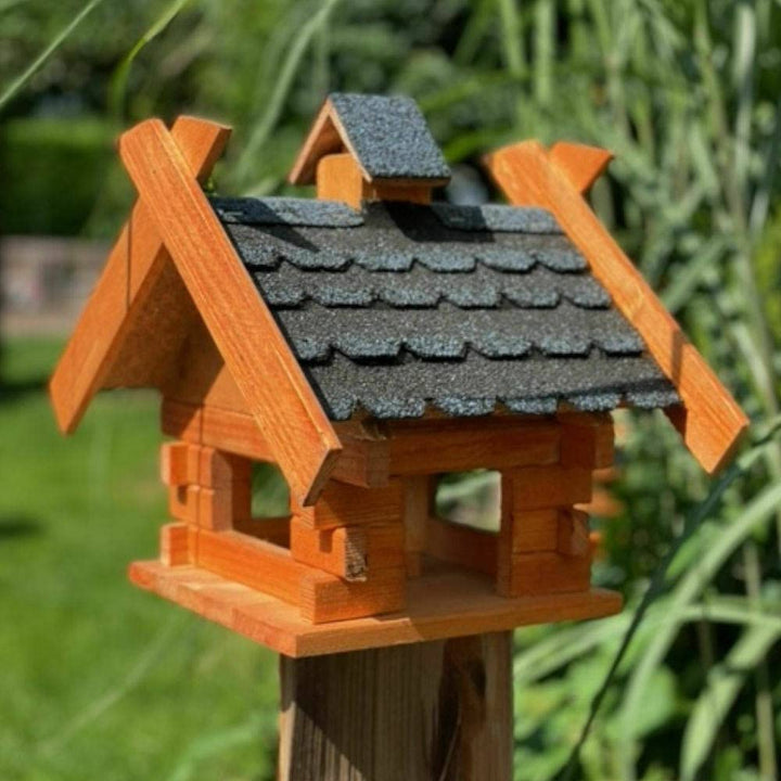 Rechteckiges Vogelhaus M - XL wetterfest aus Holz Vogel Futterstelle Haus mit und ohne Ständer (Grös