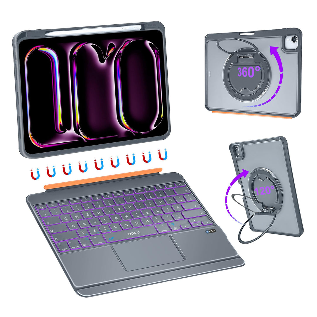 WIWU iPad Pro 13 Hülle mit Tastatur 360° Ständer Magnetisch Abnehmbare | Tastaturhülle 7 Farben Hint