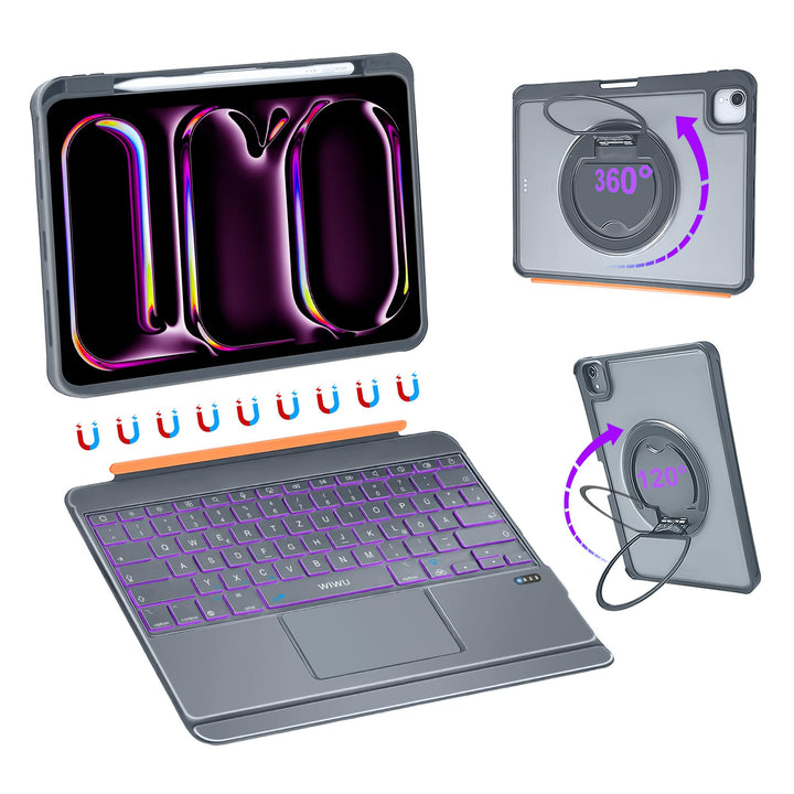 WIWU iPad Pro 13 Hülle mit Tastatur 360° Ständer Magnetisch Abnehmbare | Tastaturhülle 7 Farben Hint