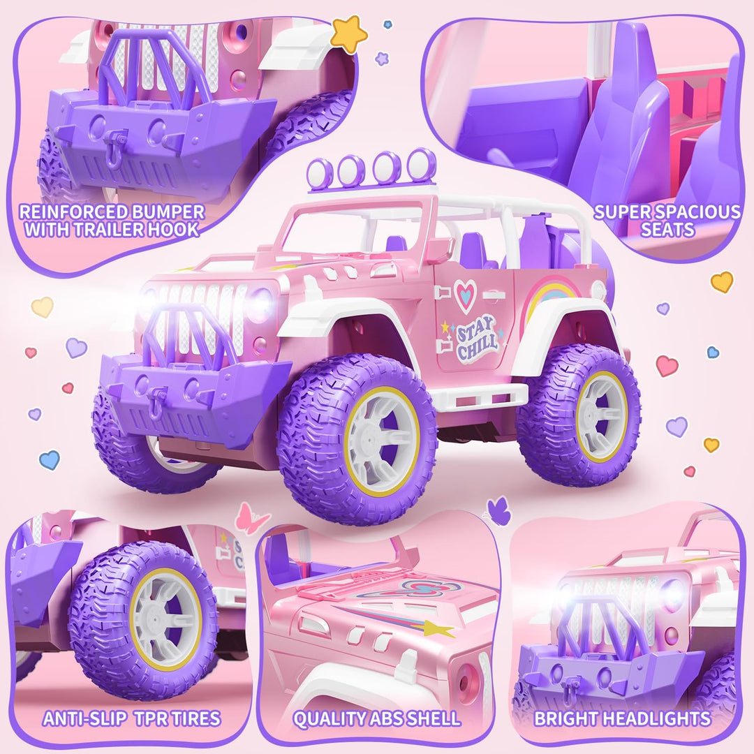 DEERC Pink Ferngesteuertes Auto für Mädchen mit Nebel und Musik, 1:16 RC Auto mit LED-Lichtern für K