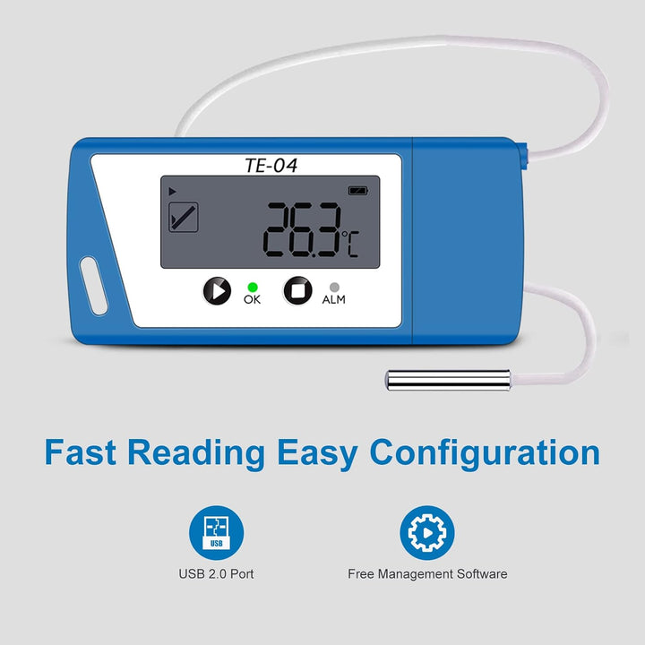 ThermElc Temperaturdatenlogger, Temperaturlogger mit externem Sensor, PDF & EXCEL Bericht, USB Daten