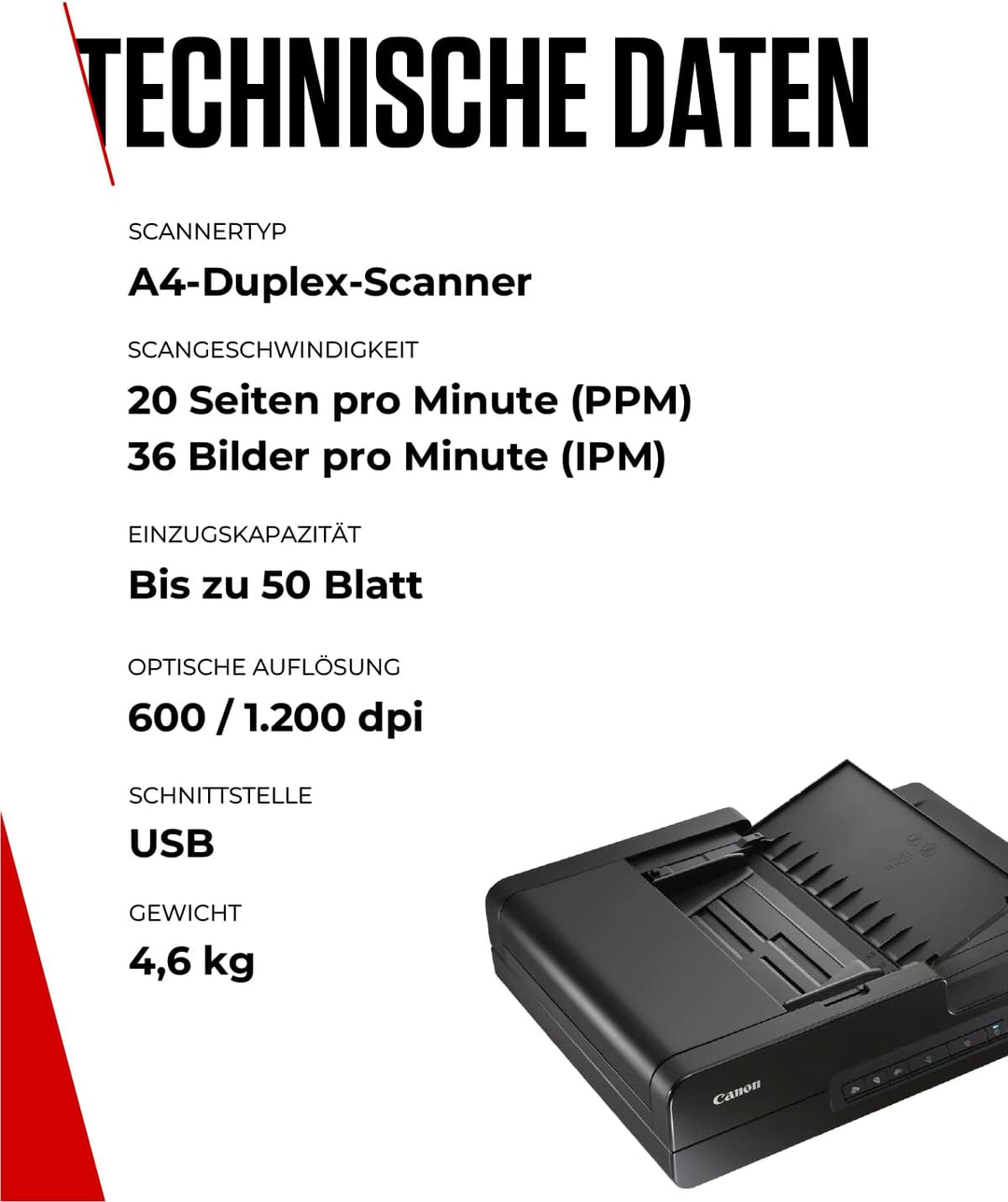 Canon DR-F120 imageFORMULA Flachbett- und Einzugsscanner A4, 2400dpi, 50 Blatt ADF, 20 Seiten/Min, P