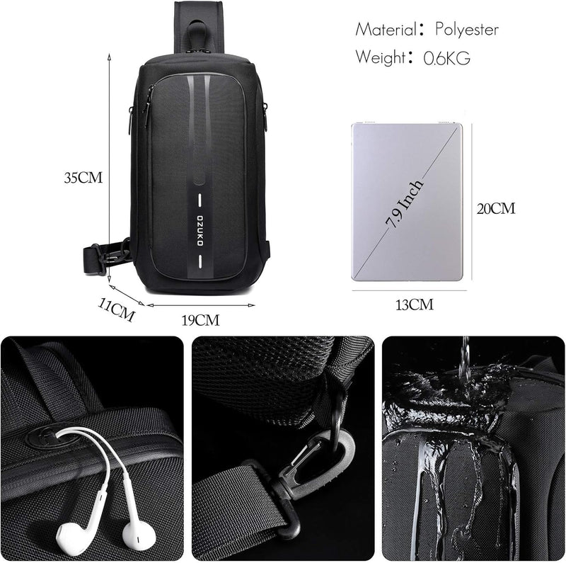 FANDARE Brusttasche Sling Rucksack Diebstahlsicherung Daypacks mit USB für Herren Damen Schultertasc