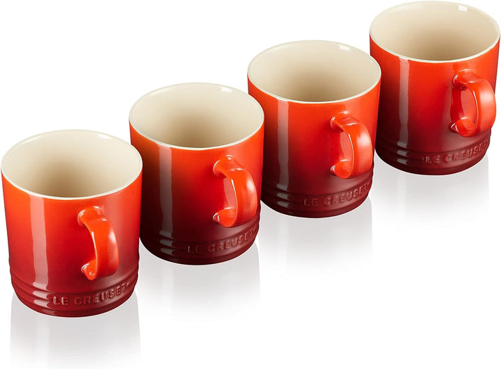 Le Creuset 4er-Set Becher aus Steinzeug, je 350 ml, Kirschrot, 79113350600000 Kirschrot 350 ml 4er-S