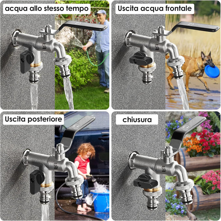 SPGOOD Garten Wasserhahn,Doppel Auslaufhahn 3/4 Zoll,aus Messing Rost-und Frostsicher,mit 2X 3/4 Zol