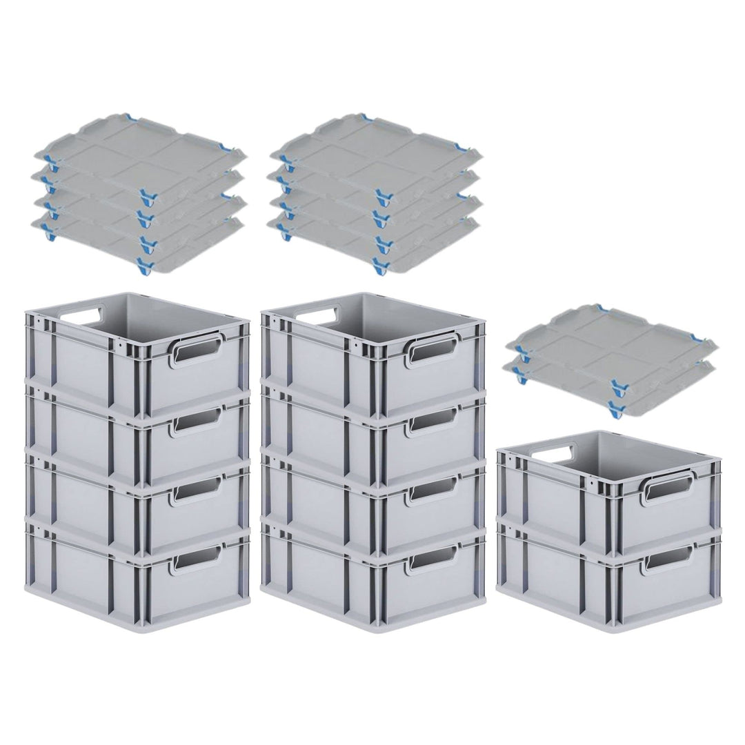 PROREGAL SuperSparSet 10x Eurobox NextGen Economy mit Auflagedeckel und 4x Schiebeschnappverschlüsse