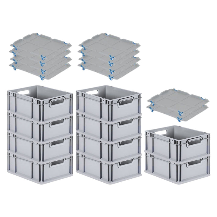 PROREGAL SuperSparSet 10x Eurobox NextGen Economy mit Auflagedeckel und 4x Schiebeschnappverschlüsse