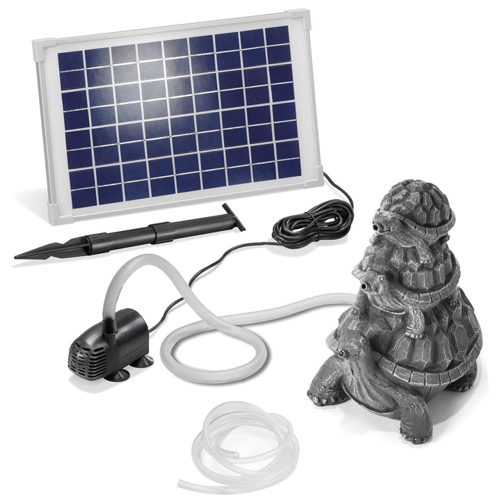 Esotec Solar Wasserspeierset Schildkröten Trio, Stein-grau, inklusive Solar-Pumpensystem, Solarmodul