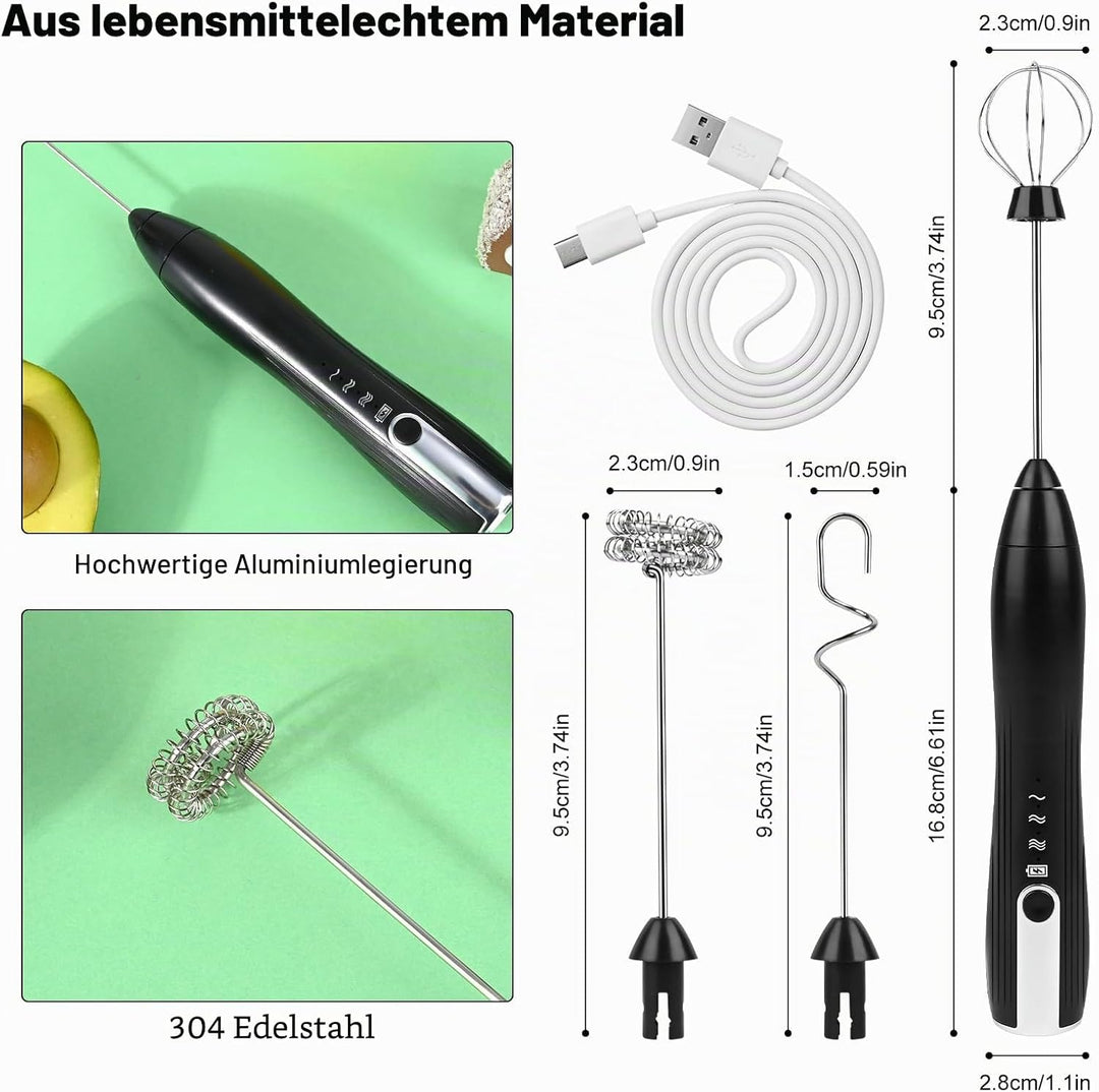 Milchaufschäumer Elektrisch USB Milchaufschäumer Stab with 3 Heads, Elektrischer Schneebesen 3 Einst