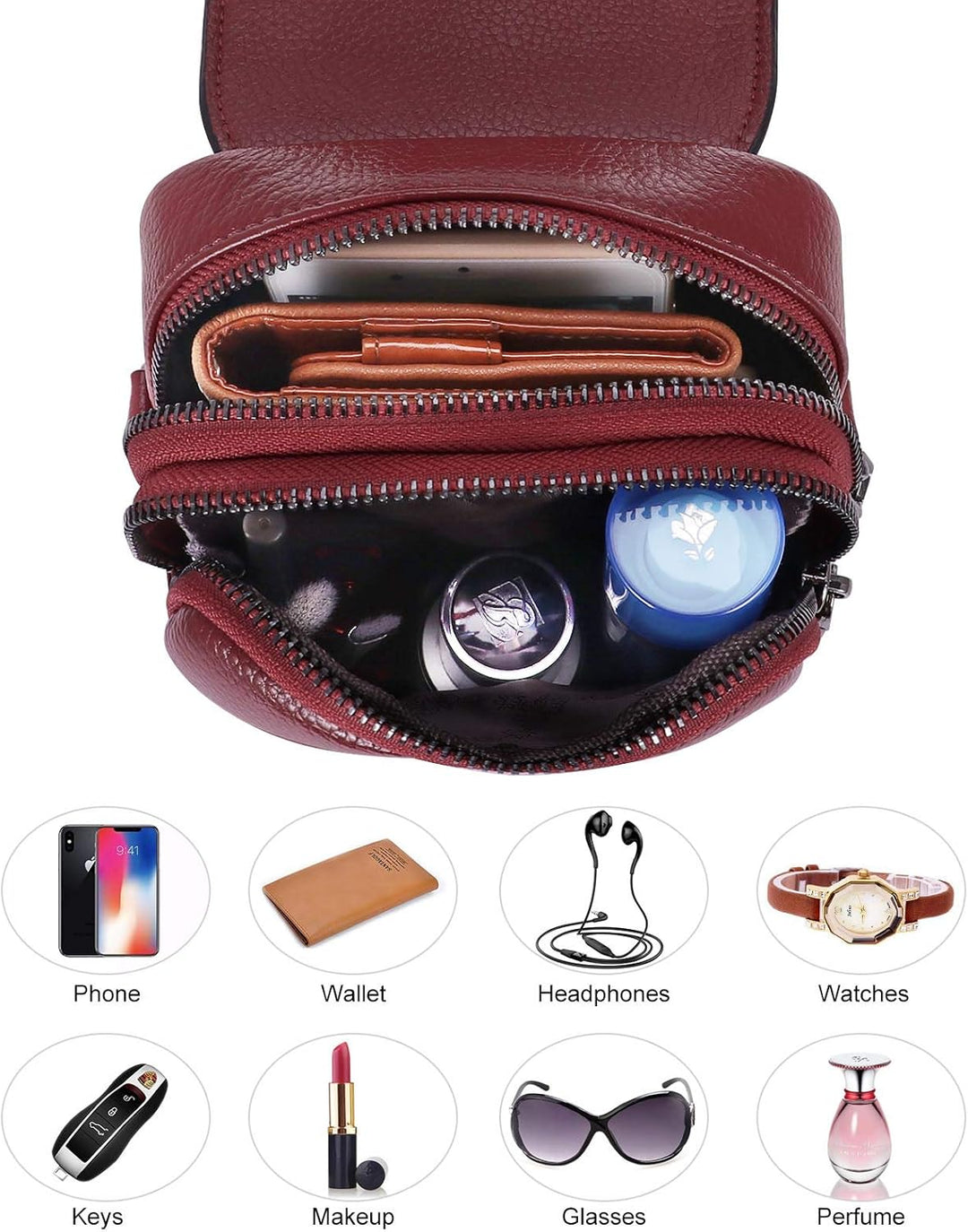 HAWEE Mode Damen Handytasche mit Riemen Echtes Leder Crossbody Handy Umhängetasche Leicht Damen Schu