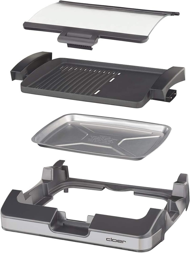 Cloer 6720 Barbecue-Grill mit Aluminium-Druckgussplatte, Antihaftbeschichtet, Glasdeckel, 2200 Watt,