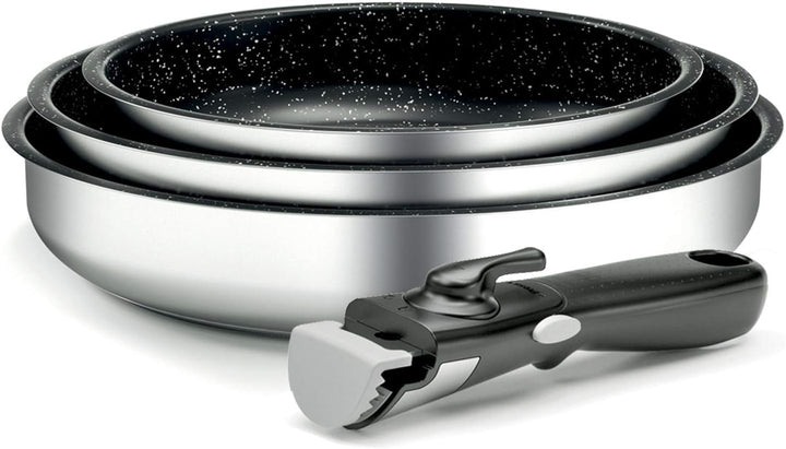 Backen 191599 Pfannenset 20-24-26 cm, Induktion, Edelstahl, Antihaftbeschichtung, Stapelbar, Spülmas