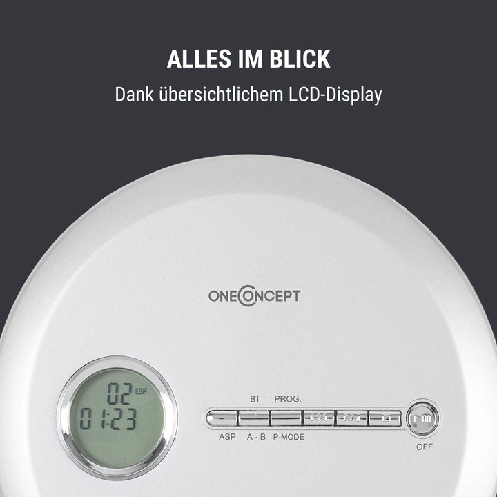 OneConcept CDC 100MP3 - Discman mit Netz- oder Batteriebetrieb, USB, Formate: CD, CD-R, CD-RW und MP