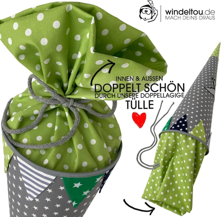 windeltou DINOSAURIER-Schultüte | 70 cm | klassische Schultüte | Stoff, Einschulung, Schulanfang, Zu
