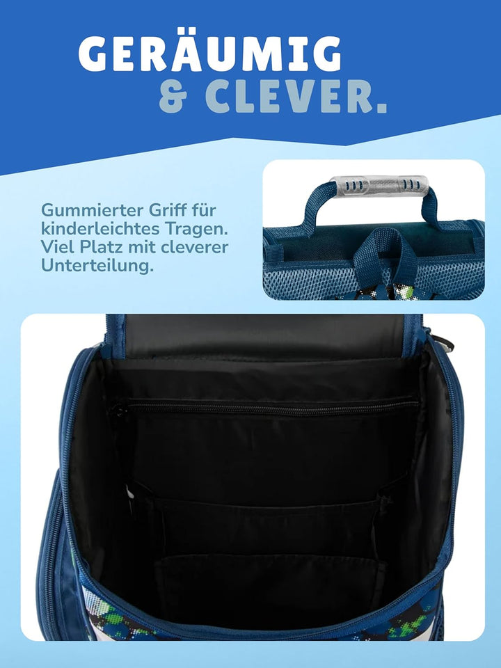 Familando Fussball Schulranzen 1. Klasse ergonomischer Tornister für Mädchen und Jungen Schultasche